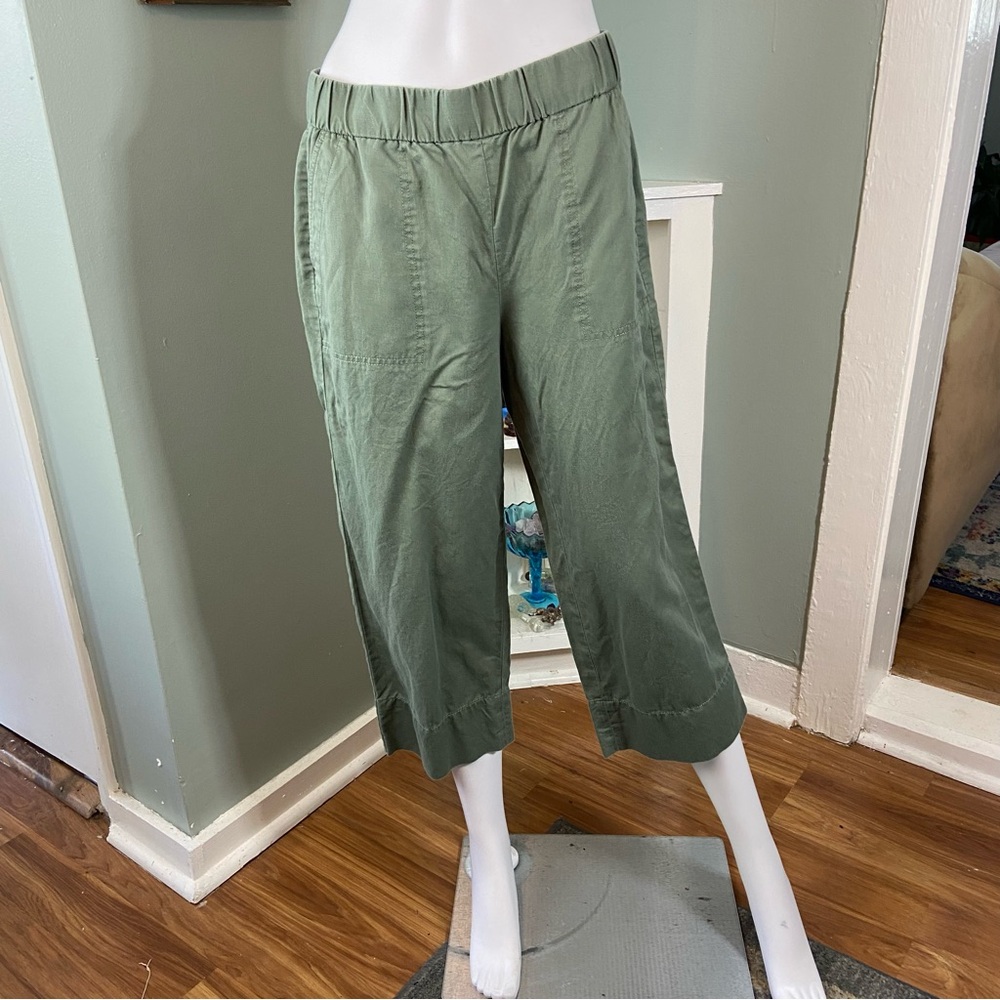 Talbots Pull On Wide Leg Crop Cotton Linen Sage Green Cropped Pants M Petite - Picture 7 of 14